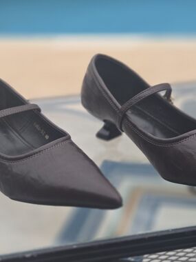 Classic Pointed Mary Jane Pumps in Dark Brown